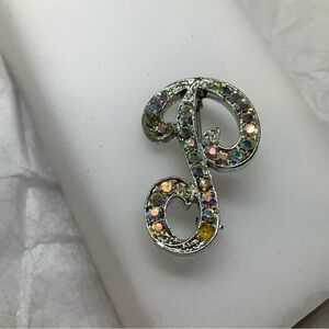 Vintage Letter P Multi Color Rhinestone Brooch 1960s Jewel Creations  handmade